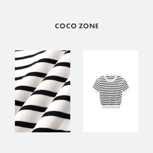 COCO ZONE2024春夏条纹短袖毛针织衫复古设计感上衣CC1A0610 商品图2