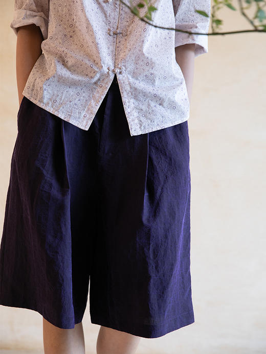 牧衣游原创 黑梅紫香云纱短裤女新款清凉舒爽休闲百搭五分裤 红叶 商品图1