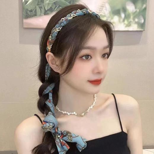 复古链条发箍宫廷缎面布艺头箍压发卡一体式飘带编发发带扎头绳 商品图2