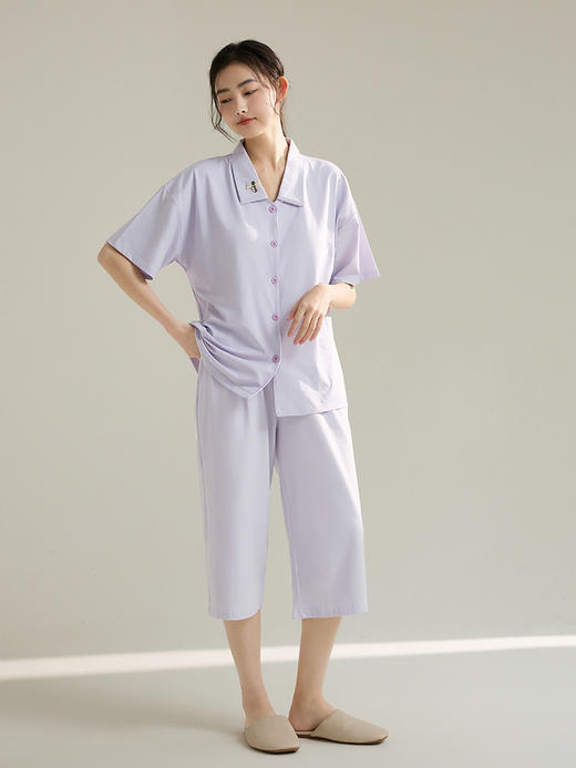 康妮雅女式短袖中裤开襟套装 商品图4