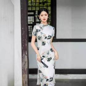 日常修身气质显瘦，中长双层丝绸旗袍ZA- 82304