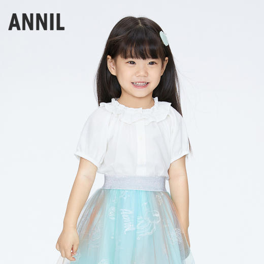 【实体店同款】女童净色荷叶领短袖上衣夏季新款安奈儿童装XG421715 商品图0