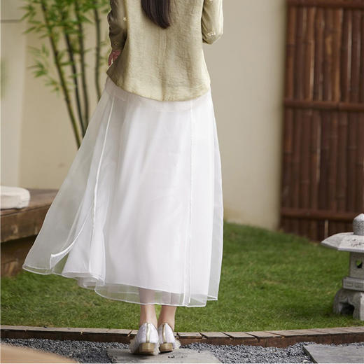 飘逸仙女欧根纱时尚提花，新中式白色高腰半身裙YFN6032 商品图3