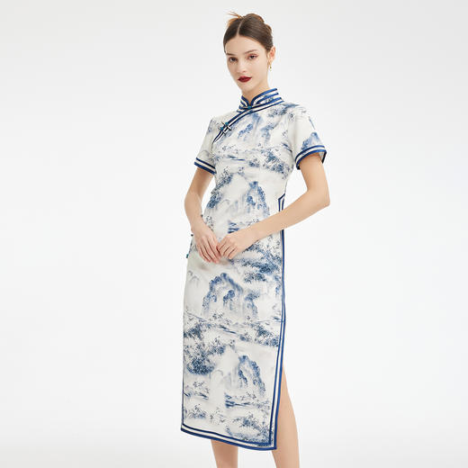 PF849斯尔丽2024新款新国风旗袍水墨写意画诗意立体裁剪显瘦连衣裙 商品图2