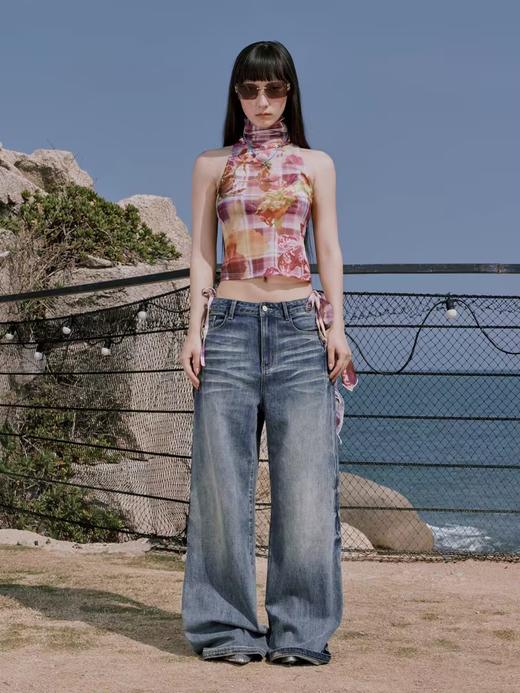 出逃赤岗西/24SSB78/复古印花网纱吊带背心 商品图1