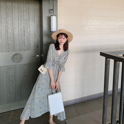 金蘑菇菇【只此青绿 山水印花系列】2版本长短款/清丽碎花连衣裙 商品图5