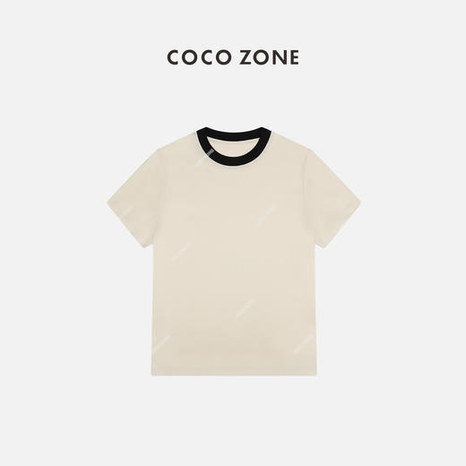 COCO ZONE高级感撞色螺纹圆领撞色短袖T恤上衣24C10192 商品图1