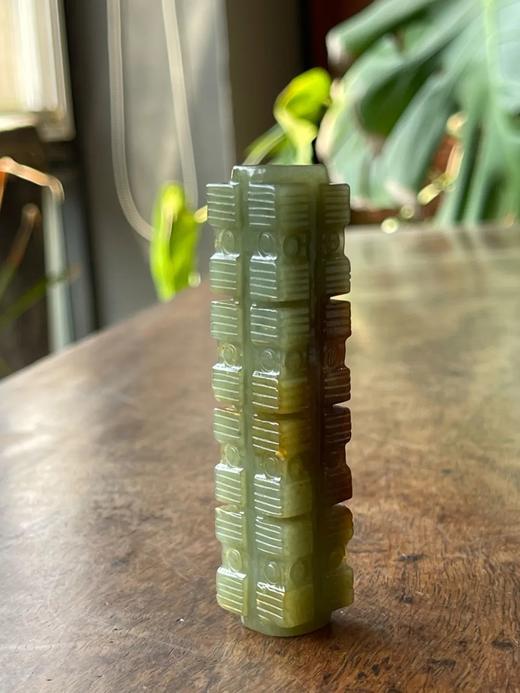 褐沁和田青玉琮式吊坠，顺丰包邮 商品图9