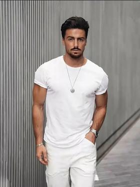 礼盒装镭射防伪标双面丝光液态长绒棉男士基础款纯色圆领短袖T恤