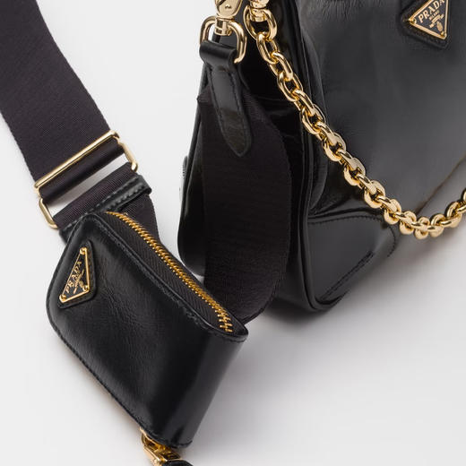 PRADA 普拉达 女士 Re-Edition 2002 珐琅金属三角形徽标皮革子母单肩包 黑色 1BH204 2CYR F0002 SOO 商品图3