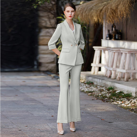 AD高级光泽感粉色西装套装女主持人正装时尚气质两粒扣经理工作服 商品图9