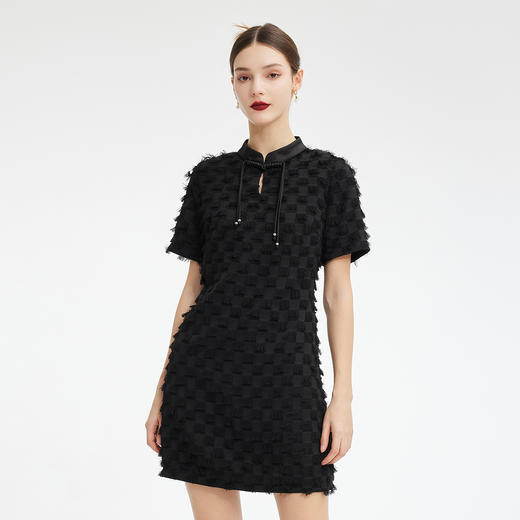 PF858斯尔丽2024新款改良版领口流苏旗袍特殊剪花工艺时尚减龄连衣裙 商品图2