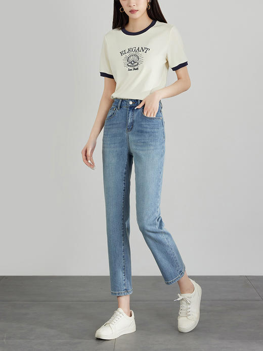 【专属特价】熙世界九分窄版直筒牛仔裤夏季梨形身材宽松显瘦小个子烟管裤子 商品图4