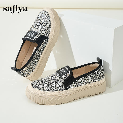 Safiya/索菲娅2024秋季圆头厚底亮片百搭一脚蹬懒人渔夫鞋 SF43111427 商品图7