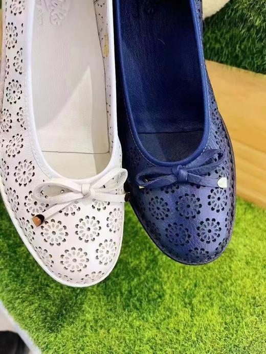 雅乐士春夏女头层软牛皮镂空花纹坡跟舒适浅口单鞋 商品图0