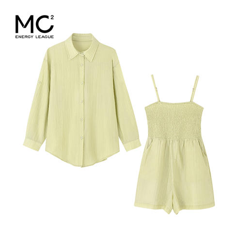 女装衬衫配连体短裤压皱面料两件套-9091S4222005 商品图0