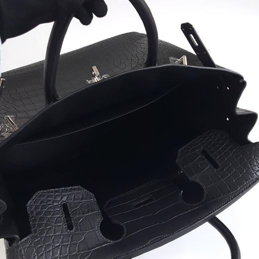 【98新】定制款黑银鳄鱼皮hac40铂金包手提包300424JJ18 商品图5