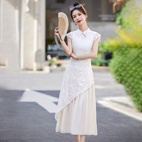 HRFS-62669夏日新中式风穿搭气质时尚优雅拼接假两件修身显瘦连衣裙