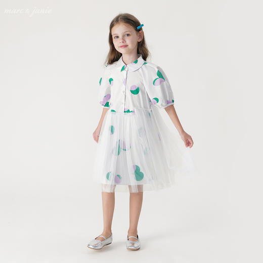 马克珍妮春夏新款 女童北欧风泡泡袖全棉网纱连衣裙230083 商品图1