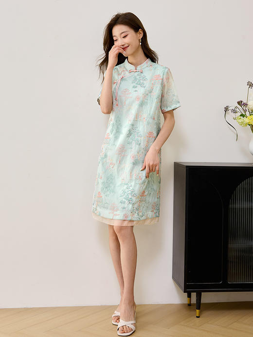 【专属特价】熙世界新中式国风刺绣连衣裙女2025夏新款气质立领裙子改良旗袍 商品图2