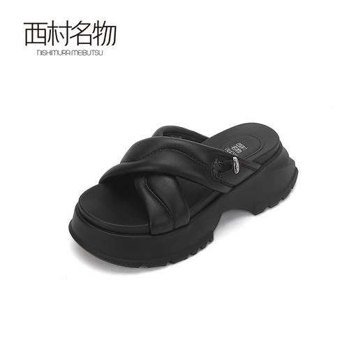 西村名物2024夏季新品透气休闲凉拖女外穿时尚柔软真皮纯色厚底X24BJ20161 商品图1