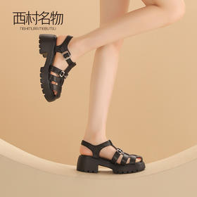 西村名物2024新品真皮经典休闲复古编织厚底高跟罗马凉鞋夏季外穿T24BG20441