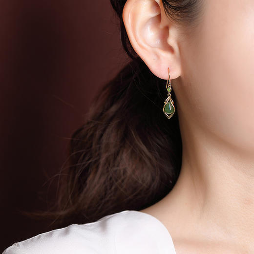 S925纯银镀金和田玉碧玉水滴耳坠CW 商品图3