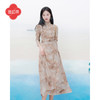 上海逸红颜晚漾2025年春夏新款网布植绒印花水滴领抽褶改良旗袍裙 商品缩略图1