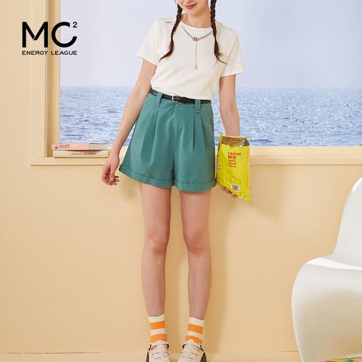 mc2白色圆领短袖T恤女装2024夏季新款净色小短款上衣配吊坠 商品图1