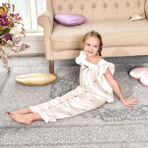 solo seta22姆米真丝儿童印花睡衣套装女桑蚕丝可爱家居服丝绸新 商品图2