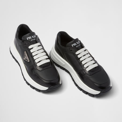 PRADA 普拉达 女士珐琅金属三角形徽标休闲运动鞋 黑色 1E804M 3LKI F0632 商品图1