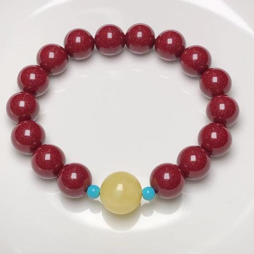 请先量好手围选规格 女款红砂蜜蜡绿松石单圈手链 10mm  饰品美物 商品图5