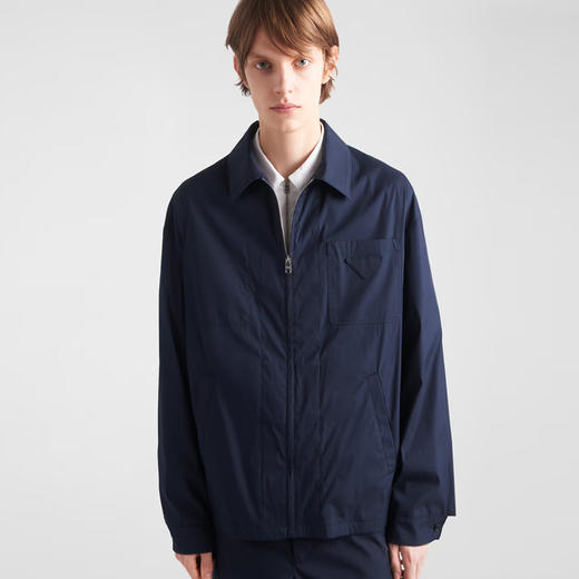 PRADA 普拉达 男士三角徽标刺绣弹力棉质束口外套 蓝色 SGC513 12VC F0SVF 商品图1