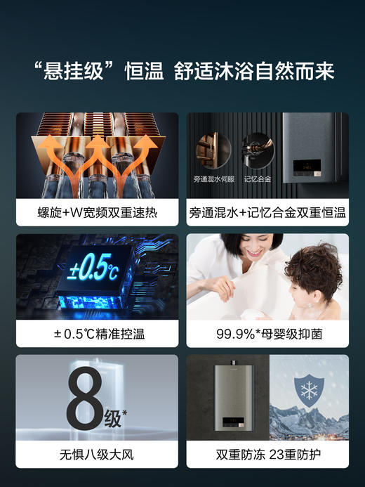 方太燃气热水器16升 增压瀑布洗 抗水波动 0.5℃精准控温 家用强排式速热水器天然气JSQ30-P16T2 官方正品 商品图2