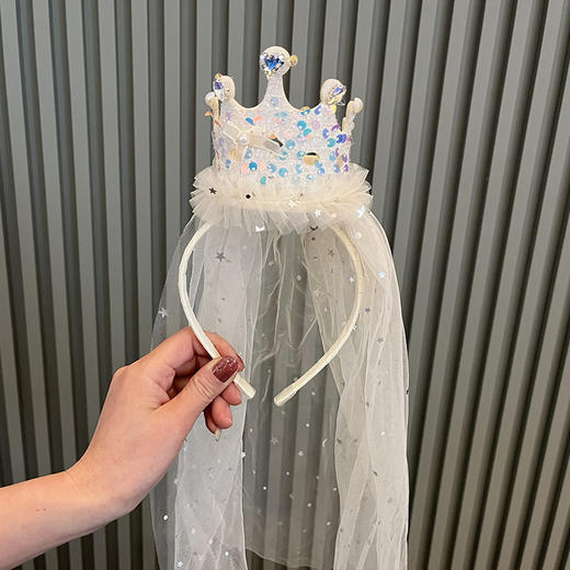 【限时特价！好用不伤发】可爱儿童亮片头纱生日帽发箍甜美皇冠蝴蝶结发夹跨境公主宝宝发饰 商品图5