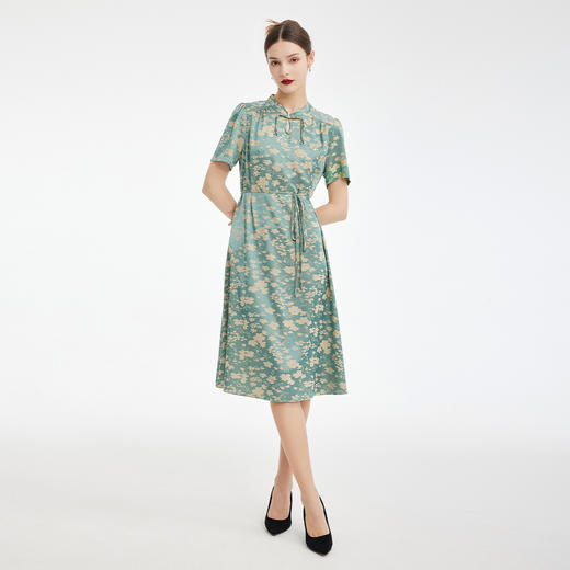 PF880斯尔丽2024新款缎面提花改良旗袍宽松显瘦系腰带舒适好穿连衣裙 商品图3