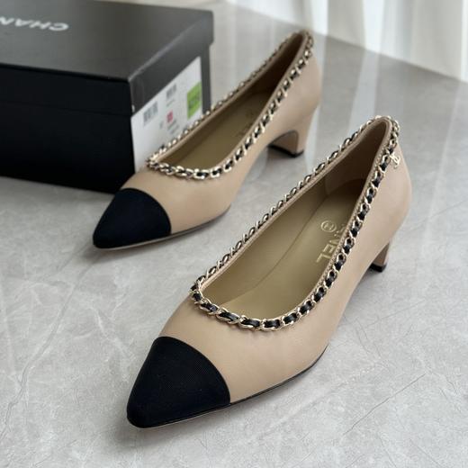 外贸原单小香风羊皮女鞋中跟链条法式复古单鞋通勤气质百搭平底鞋高跟鞋 商品图11