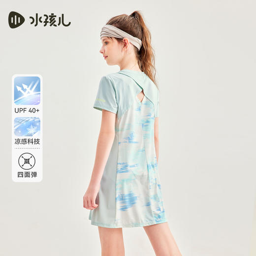 水孩儿童装夏季新款女童防晒凉感连衣裙轻薄柔软短袖上衣时尚拼色裙子 商品图1