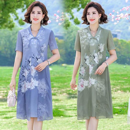 TZF-中国风妈妈夏装短袖连衣裙V领新中式洋气旗袍裙子复古 商品图3