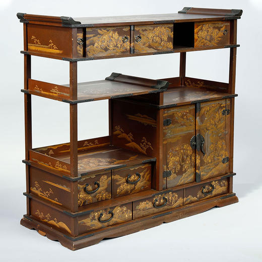 独角鹿西洋古董19世纪末-20世纪初日本明治时期出品「吉野山」风景主题莳绘茶棚 商品图2