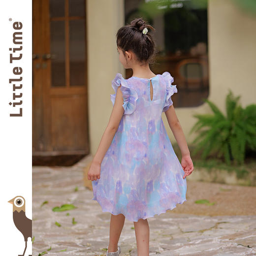 littletime女童裙子超仙2024夏季新款褶皱水母印花度假风连衣裙 商品图3