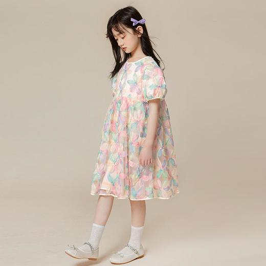 女童夏季裙子2024新款花瓣亮片泡泡袖中大童童装女童连衣裙网纱裙 商品图2