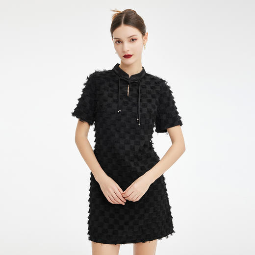 PF858斯尔丽2024新款改良版领口流苏旗袍特殊剪花工艺时尚减龄连衣裙 商品图0