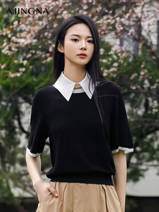【商场同款】阿菁娜2024夏季新款假领舒适针织衫A29X301022 商品图3