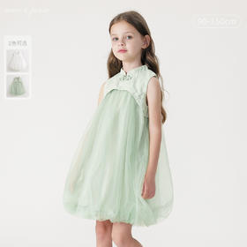 【马克珍妮 芦芙】女童新中式旗袍领网纱花苞连衣裙夏装新款240859