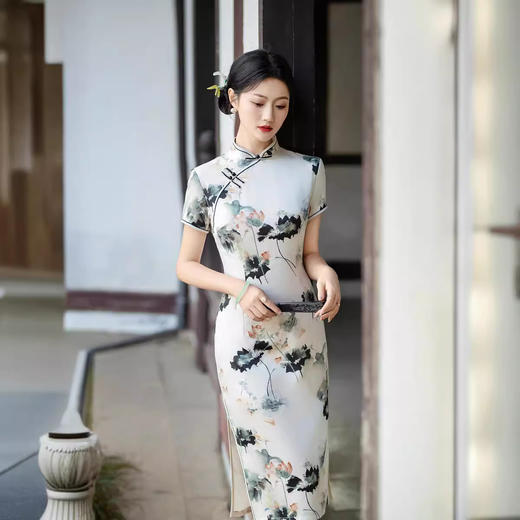 日常修身气质显瘦，中长双层丝绸旗袍ZA- 82304 商品图1