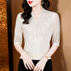 HT-2795实拍 新款气质百搭V领修身显瘦烫钻纯色中袖打底衫 商品缩略图0