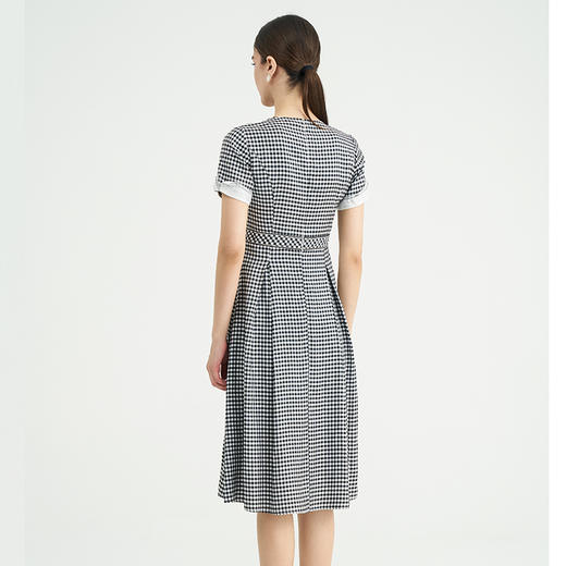 司歌格子复古短袖连衣裙圆领修身A891409X 商品图3