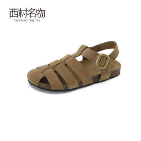 西村名物2024新款夏季外穿休闲凉鞋女平底真皮轻潮复古罗马凉鞋X24BG20221