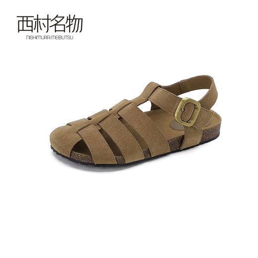 西村名物2024新款夏季外穿休闲凉鞋女平底真皮轻潮复古罗马凉鞋X24BG20221 商品图0